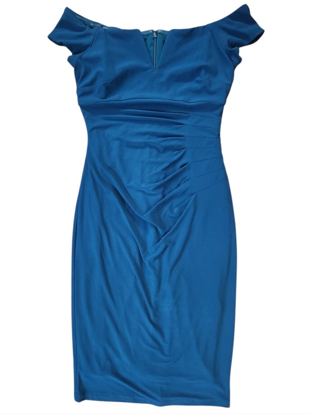 XSCAPE Teal Ruched Sheath Dress - Size 8 - Picture 10 of 15